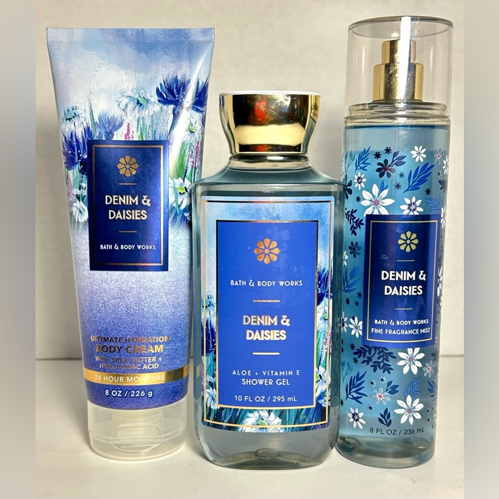 🚫SOLD‼️Bath & Body Works DENIM & DAISIES SHOWER GEL, CREAM, MISTSet NEW! - Picture 1 of 2